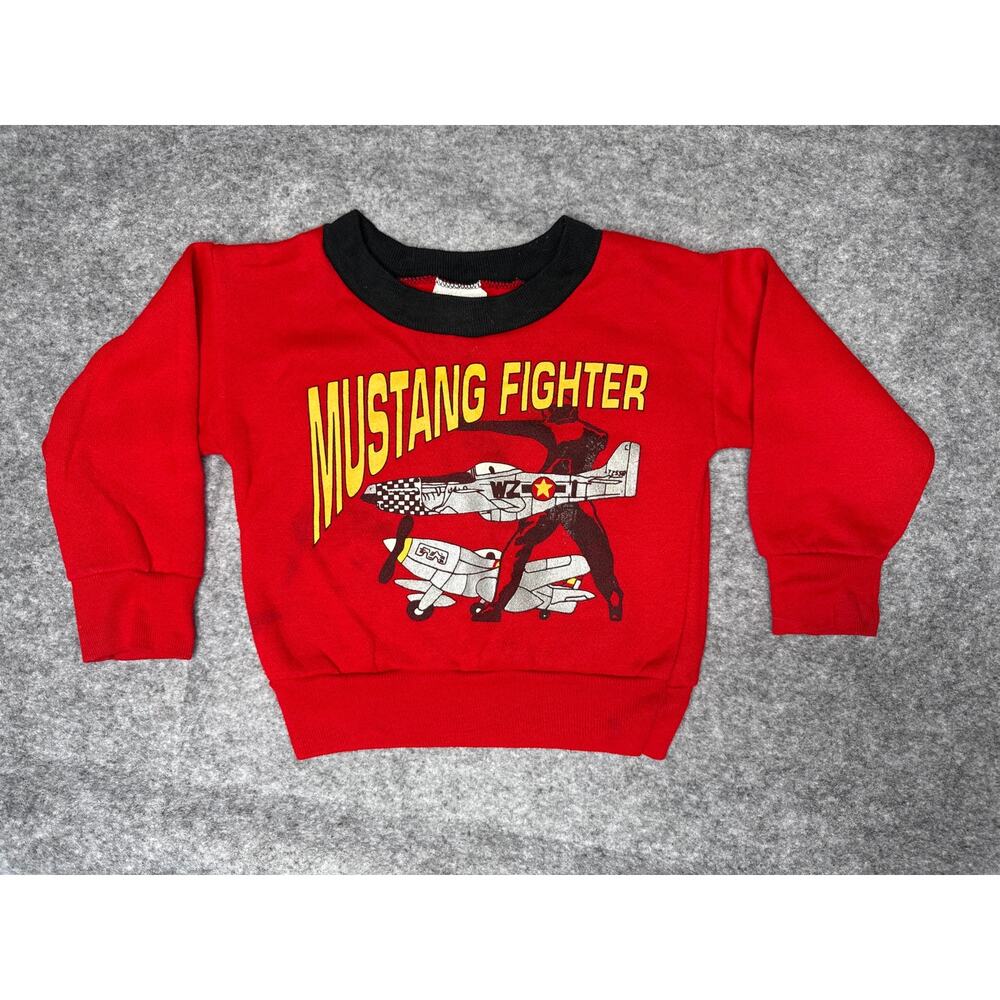 Vintage Mustang Fighter Sweatshirt Boys Toddler 3T Red 1980s 1990s